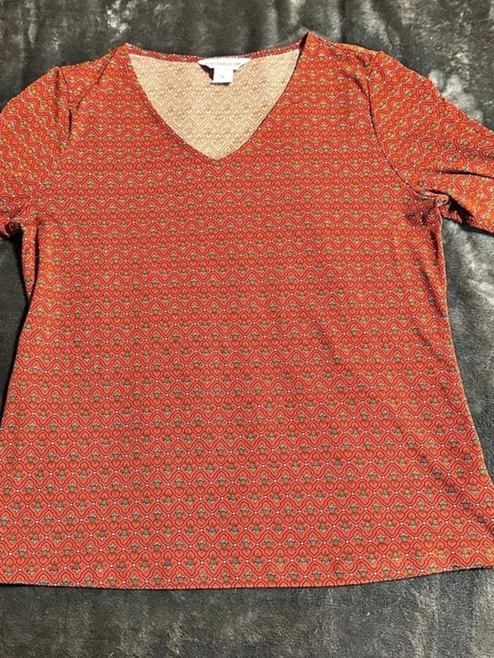 Liz Claiborne Geometric Tie Sleeve Blouse in Orange & Brown Size Small